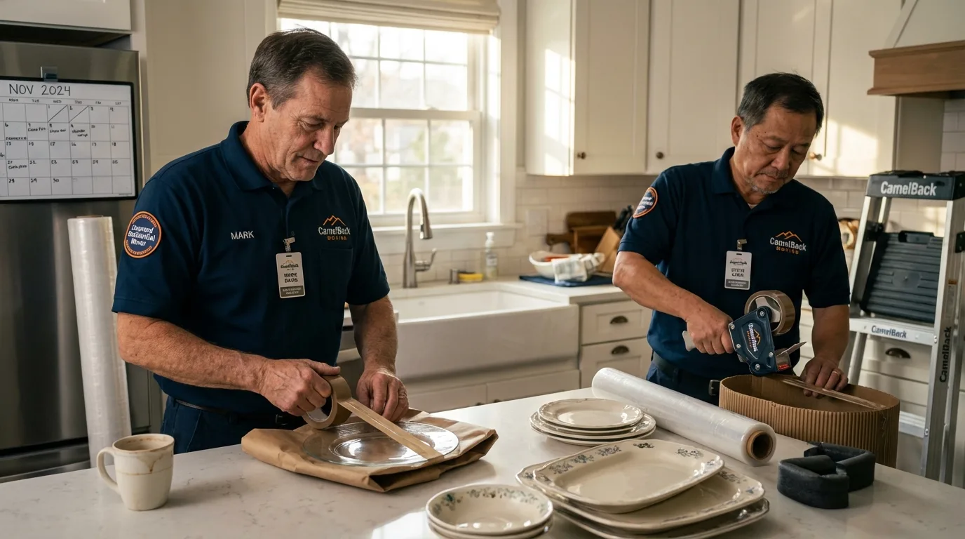 Professional crew packing kitchen dishware in Falls Creek, PA