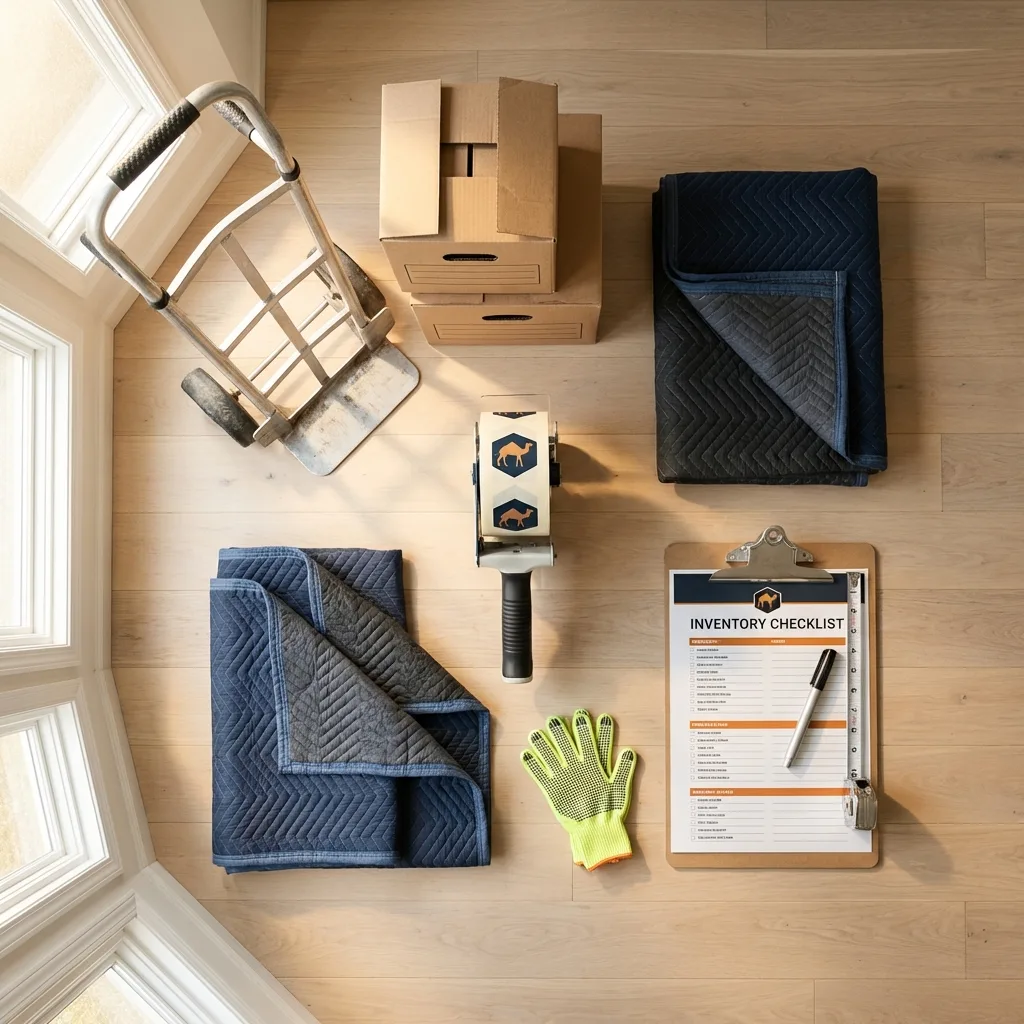 Professional moving supplies and packing materials layout for Falls Creek residential relocations